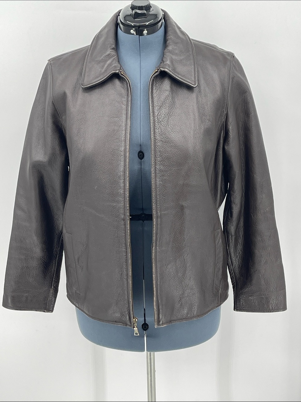 Eddie Bauer Women's Leather Zip Jacket - Dark Brown SIZE L
